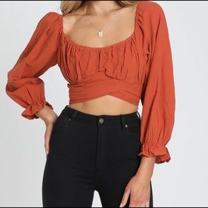 ShowPo rustic orange tie back top